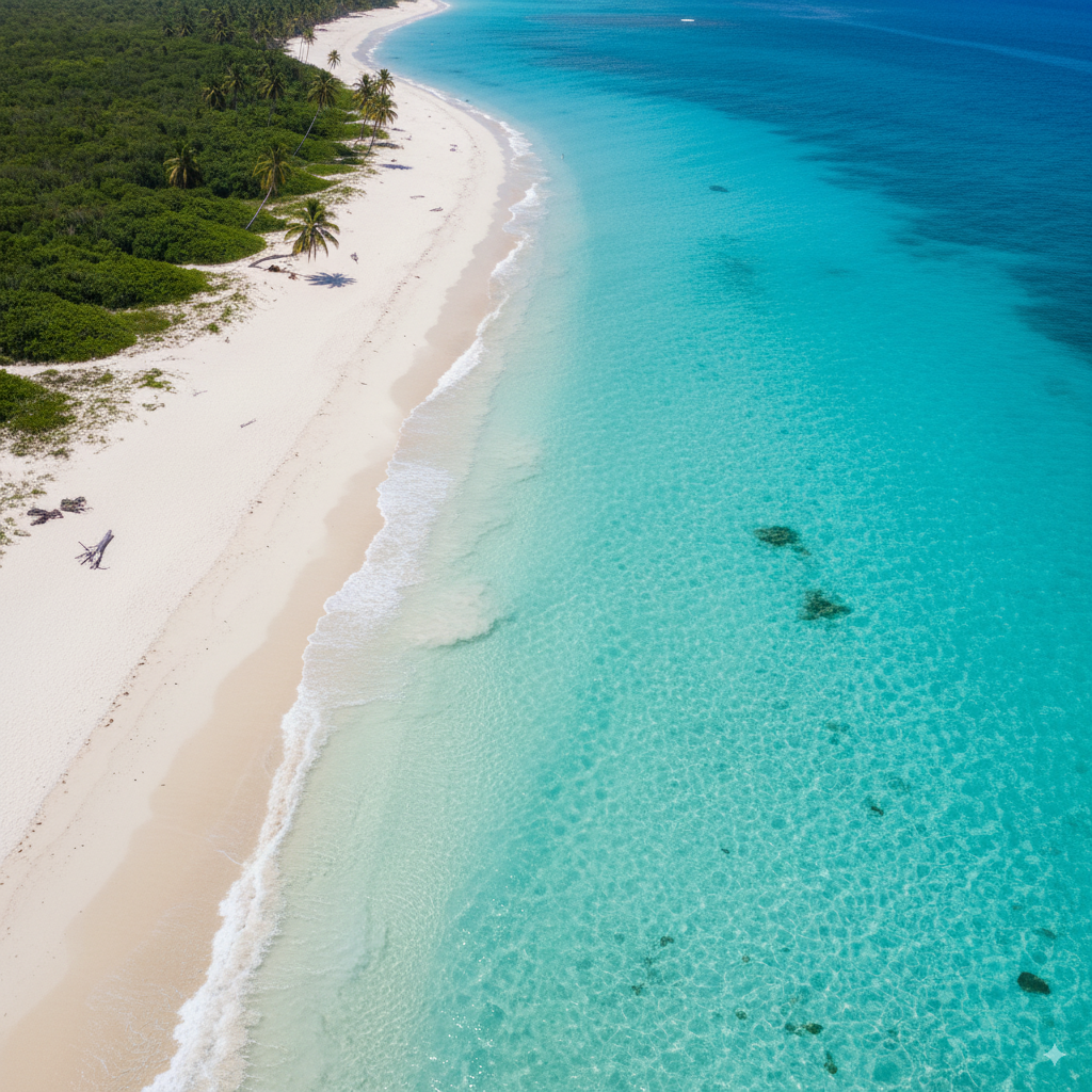 Gorgeous turquoise water and white sand beach