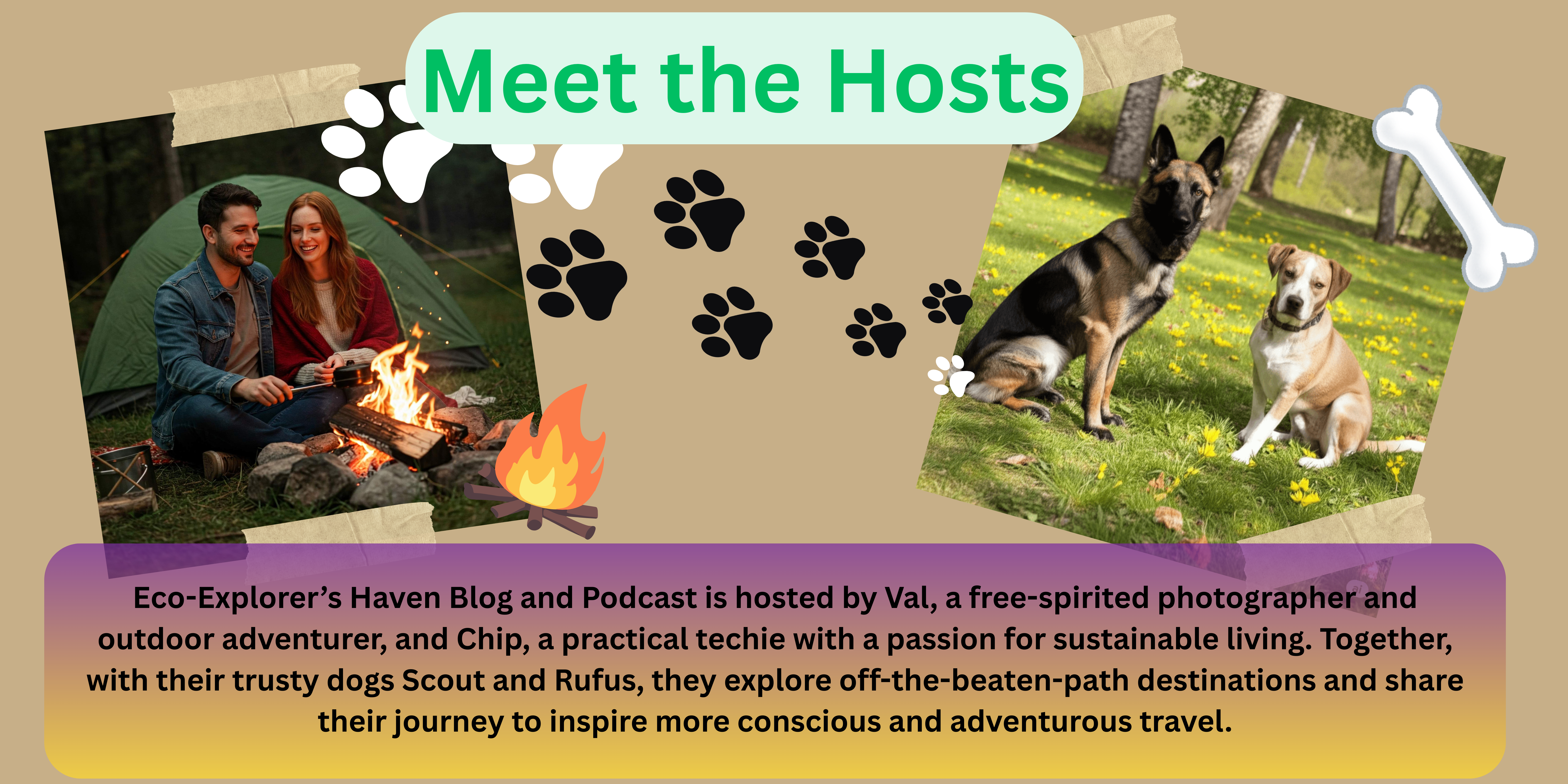 Meet the Hosts: Val, Chip, and their dogs Scout and Rufus.